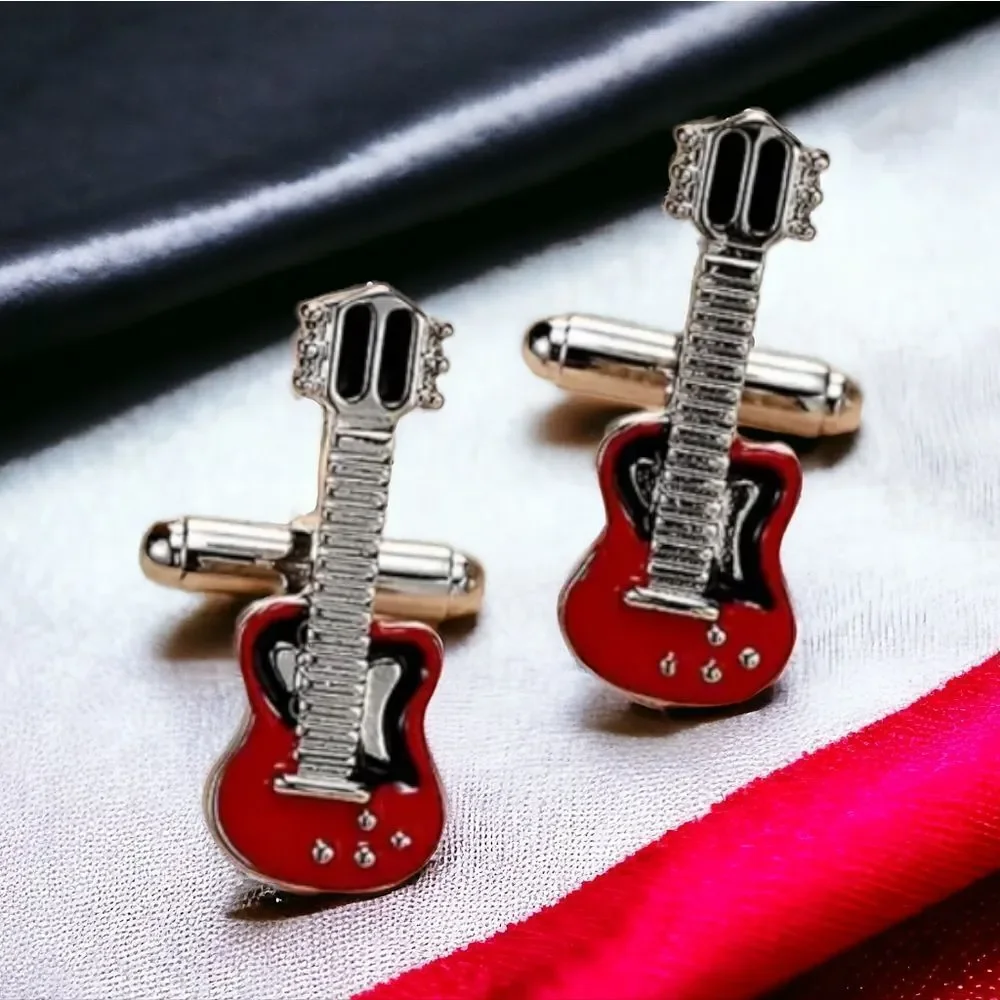 Guitar 🎸 Cufflinks Tuxedo Prom Wedding Formal Shaped Cuff Links Musician Gift